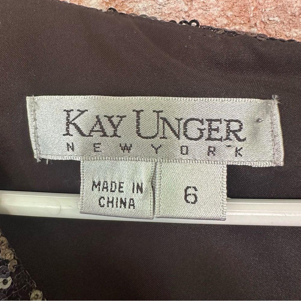 Kay Unger Sequin Beaded Cocktail Sheath Dress Women’s 6 Black Tan - Picture 4 of 9